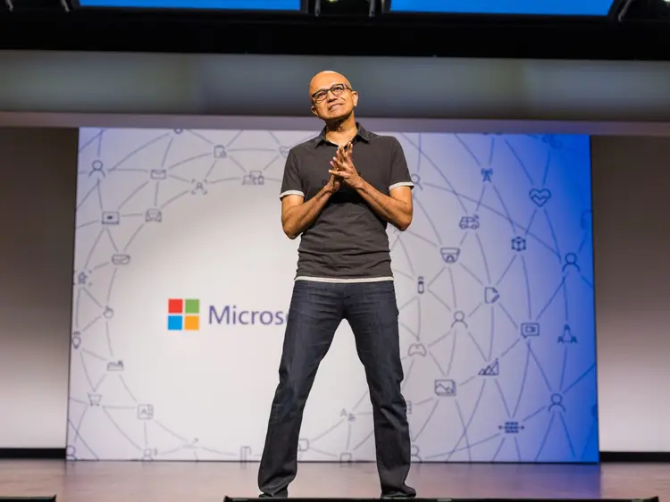 Satya Nadella, chief executive of Microsoft, speaks in Seattle on May 7, 2018. Nadella has pushed Microsoft into cloud computing and subscription services, and the video game business has followed suit. (Kyle Johnson/The New York Times) (Kyle Johnson/The New York Times)