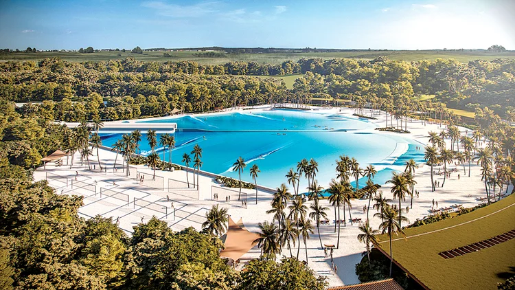 Condomínio Praia da Grama em Itupeva, no interior de São Paulo: piscina do condomínio é capaz de reproduzir diferentes tipos de ondas (Praia da Grama/Divulgação)