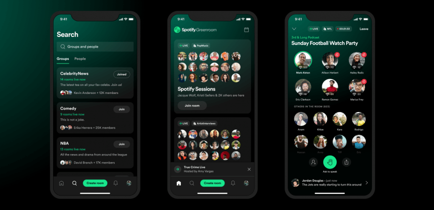 Greenroom: Spotify agora também tem seu próprio app para salas de conversa por áudio (Spotify/Divulgação)
