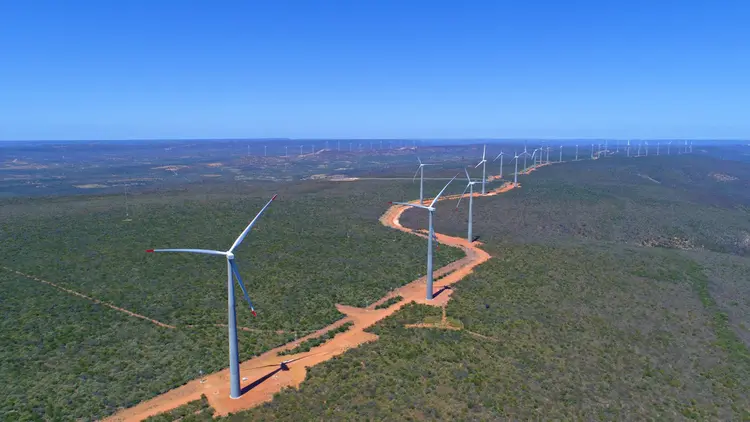 Maior usina eólica da América do Sul, a Lagoa dos ventos se estende por uma área de 120 km. Seus 230 geradores geram energia para 1,6 milhão de casas (Enel/Divulgação)