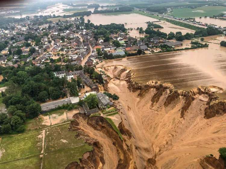 An areal view after flooding at Erftstadt-Blessem, Germany, July 16, 2021.  (Rhein-Erft-Kreis/Reuters)