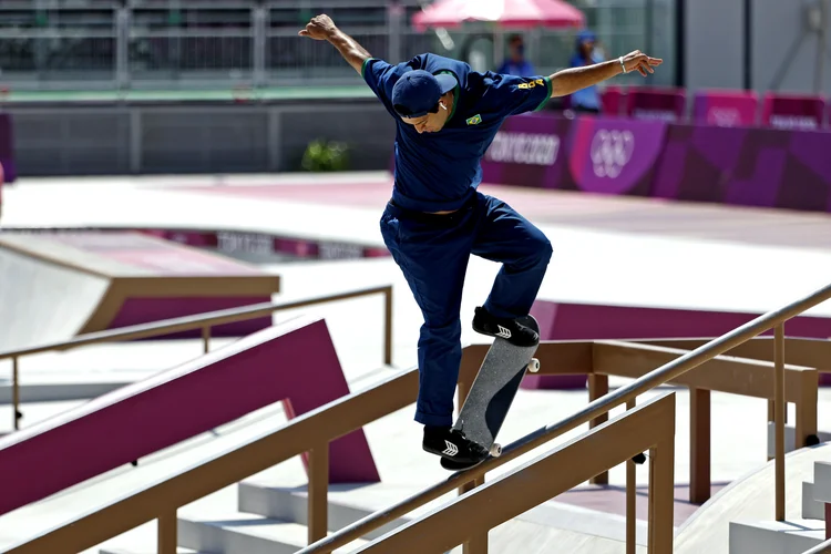 Kelvin Hoefler na disputa do skate em Tóquio 2020. (Geoff Burke-USA TODAY Network/Reuters)