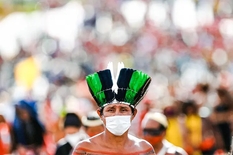 Indígenas fazem manifestação em Brasília contra o Marco Temporal, em 2021 (Adriano Machado/Reuters)