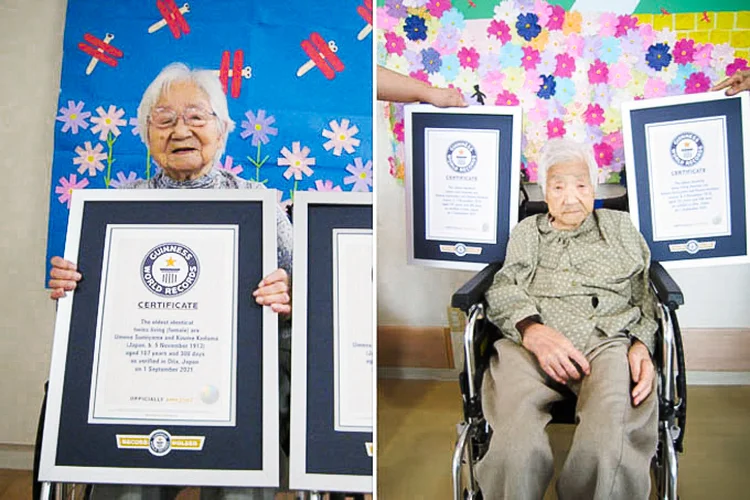 Gêmeas mais velhas do mundo: Umeno Sumiyama e Koume Kodama nasceram em 5 de novembro de 1913 (Guinness World Records/Divulgação)