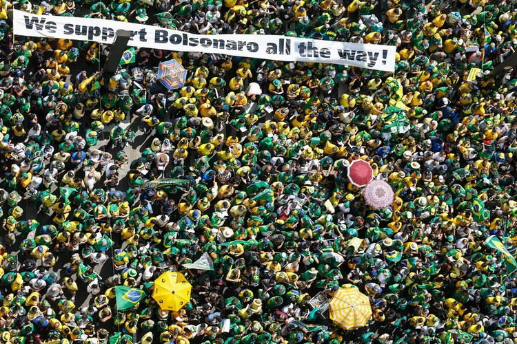 Apoiadores do presidente Jair Bolsonaro durante a manifestação de 7 setembro na Avenida Paulista, São Paulo. (MIGUEL SCHINCARIOL/Getty Images)