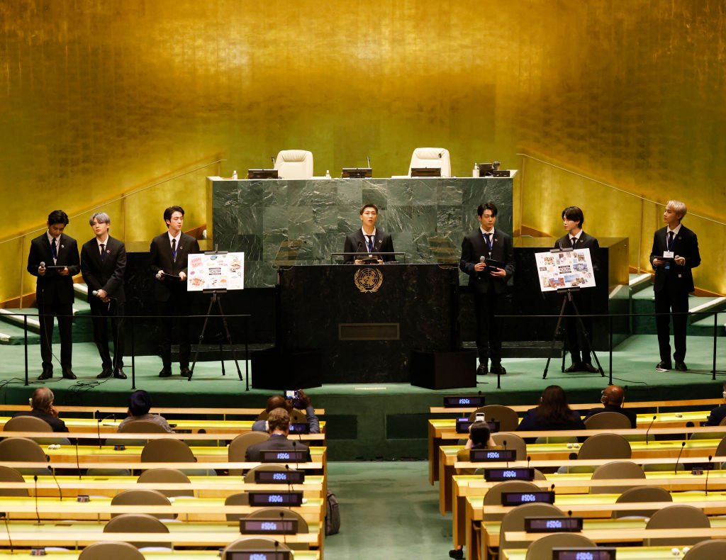 BTS: grupo sul-coreano discursou na Assembleia Geral da ONU nesta segunda-feira, 20 (John Angelillo-Pool/Getty Images)