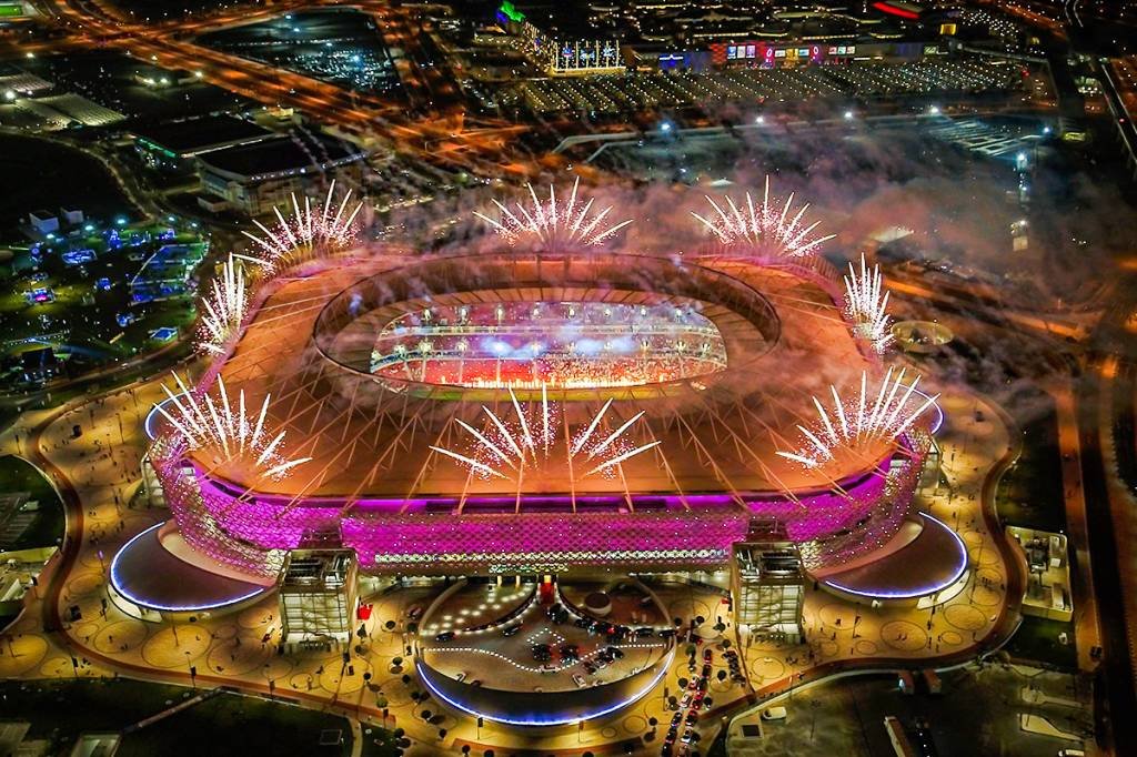 Inauguração do Estádio Ahmad Bin Ali, em Doha, que vai receber sete jogos durante a Copa do Mundo em 2022 | Foto: Getty Images (Getty Images/Qatar 2022/Supreme Committee)