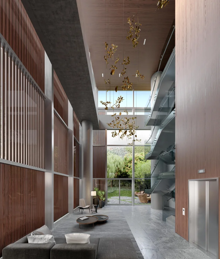 Projetos residenciais: uma obra em latão banhada a ouro compõe o hall de entrada do Alameda Jardins.  (Tishman Speyer/Divulgação)