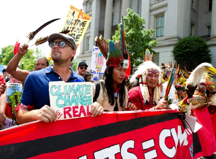 O ator Leonardo DiCaprio em manisfestação sobre a mudança climática em 2017 em Washington. (AFP/AFP)