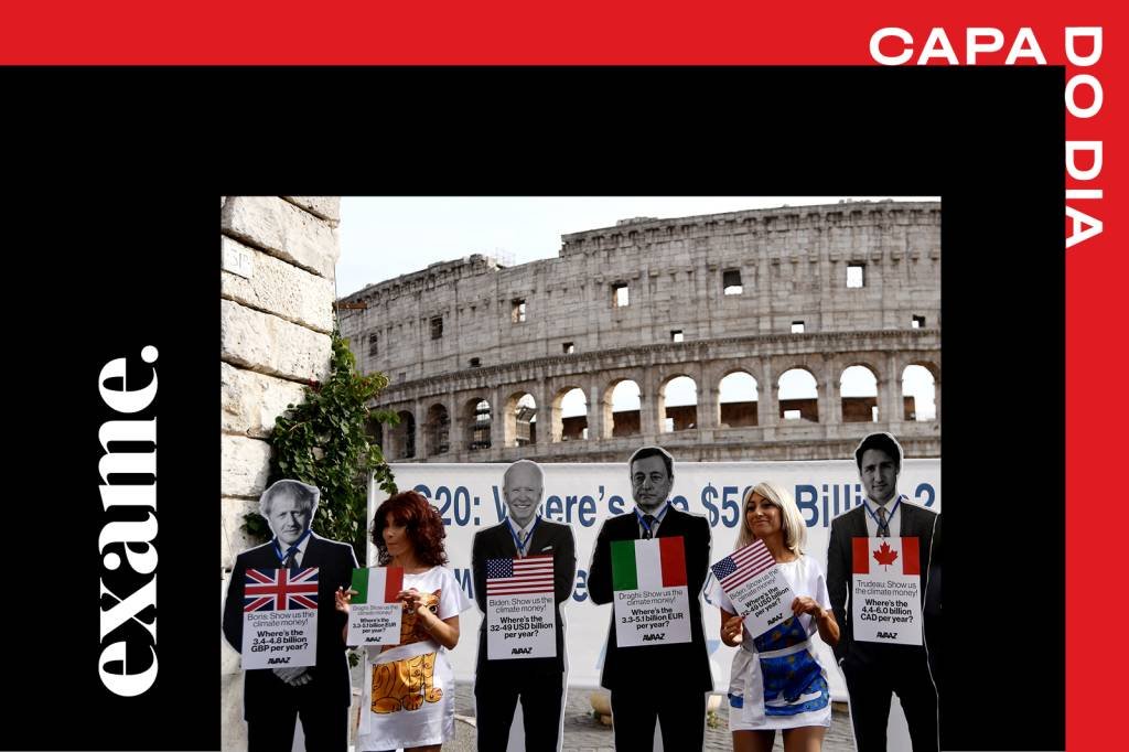 Protesto em Roma antes da cúpula do G20: pressão para medidas mais urgentes contra a crise climática (Filippo Monteforte/AFP)