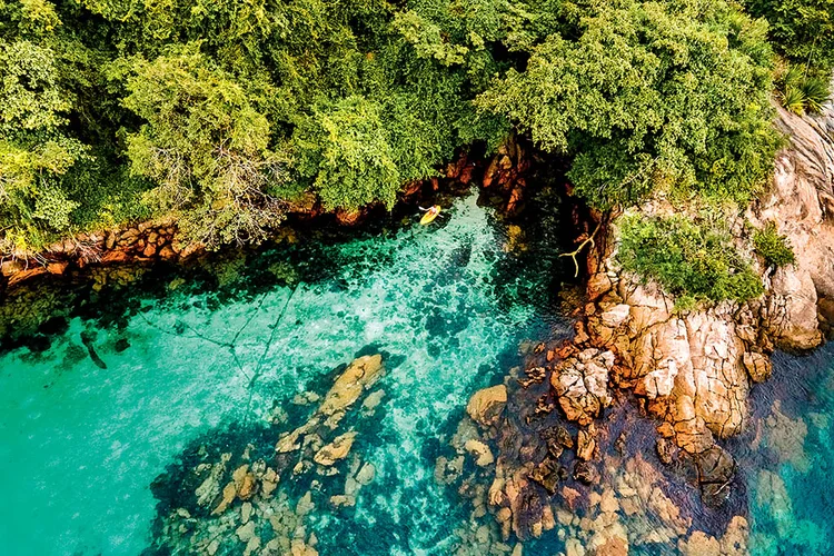 Vista da natureza em torno do Fasano Angra dos Reis, na Costa Verde: aulas de mergulho e travessia de stand up paddle. (Divulgação/Divulgação)