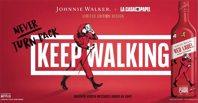 A edição limitada de Johnnie Walker Red Label La Casa de Papel estará disponível, no Brasil, a partir da segunda quinzena de novembro.  (Johnnie Walker/Divulgação)