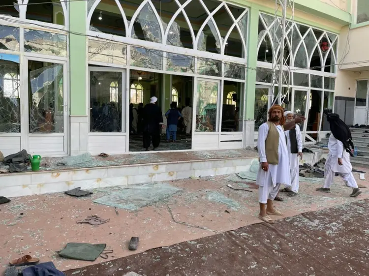 KANDAHAR, AFGHANISTAN - OCTOBER 15: A view of the scene after a bomb blast hits Shia community mosque in Afghanistanâs southern Kandahar province on October 15, 2021. The bomb blast hit a Shia mosque during Friday prayers, killing at least 30 people, an official confirmed. (Photo by via Getty Images) (Murteza Khaliqi/Anadolu Agency/Getty Images)