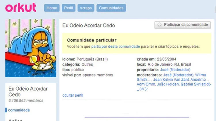 "Eu odeio acordar cedo": comunidade icônica do Orkut era quase obirgatória.  (Orkut/Reprodução)