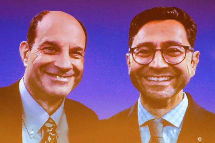 The c0-winners of the 2021 Nobel Prize in Physiology or Medicine David Julius (L) and Ardem Patapoutian are displayed on a screen during a press conference at the Karolinska Institute in Stockholm, Sweden, on October 4, 2021. - US scientists David Julius and Ardem Patapoutian won the Nobel Medicine Prize for discoveries on receptors for temperature and touch. (Photo by Jonathan NACKSTRAND / AFP) (Jonathan NACKSTRAND/AFP)