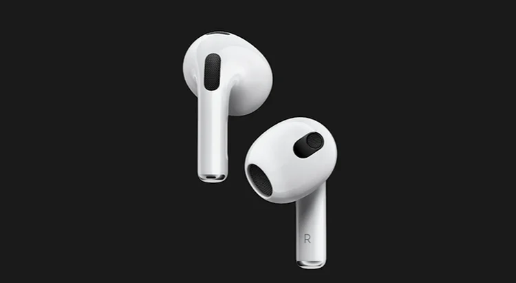 Design da 3ª geração dos AirPods; novo aparelho terá spatial audio (Apple/Divulgação)