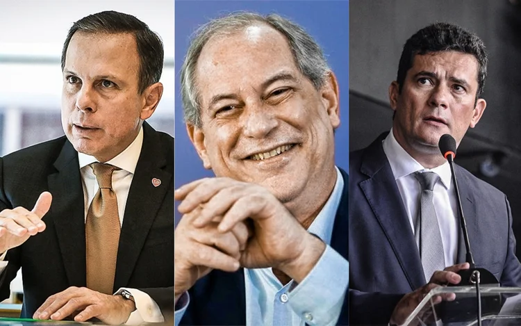 Doria, Ciro e Moro: indefinição no PSDB, o pedetista isolado, e o ex-juiz desistiu da candidatura à Presidência. (Montagem/Exame)