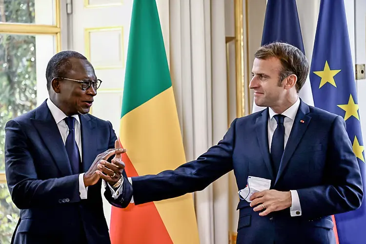 O presidente do Benin Patrice Talon e o presidente francês Emmanuel Macron. (AFP/AFP)