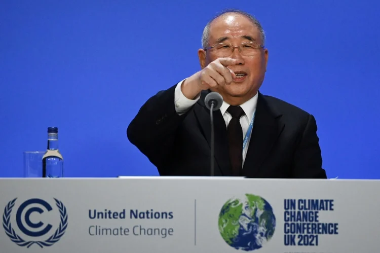 COP26: O enviado especial da China para o clima, Xie Zhenhua, fala durante uma declaração conjunta da China e dos EUA (AFP/AFP)
