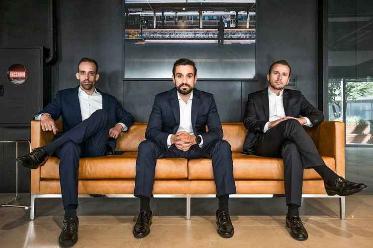 Gabriel Guerrero, Gabriel Rodrigues e Rafael Bianchi, da Potenza: nova matriz na Avenida Juscelino Kubitschek, em São Paulo (Potenza Investimentos/Divulgação)