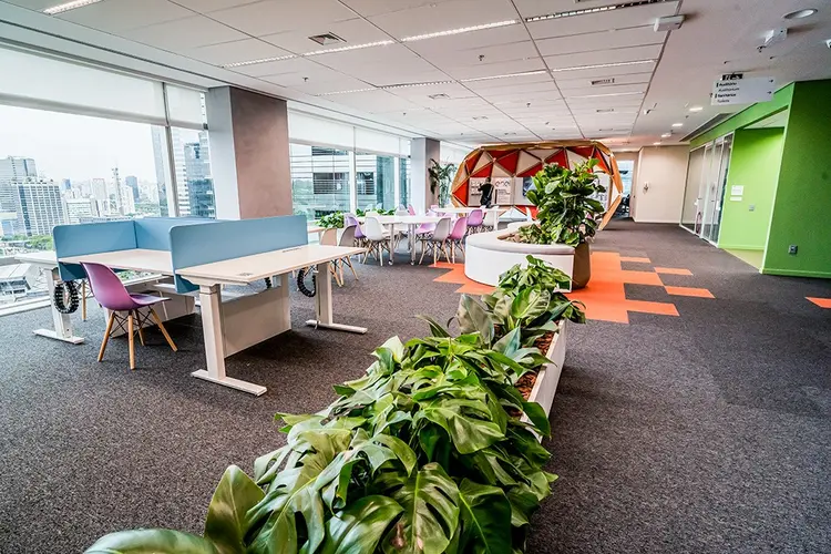 Novo escritório da Enel em São Paulo: espaços com bastante verde para aumentar a produtividade, reduzir o estresse e estimular a criatividade  (Nunno Fonseca/Divulgação)