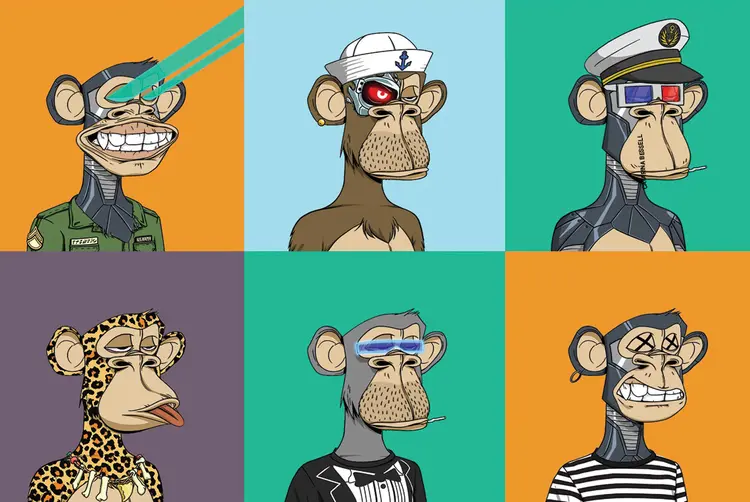 NFTs mostrando desenhos personalizáveis de macacos se tornaram uma febre entre investidores (Bored Ape Yacht Club/Reprodução)