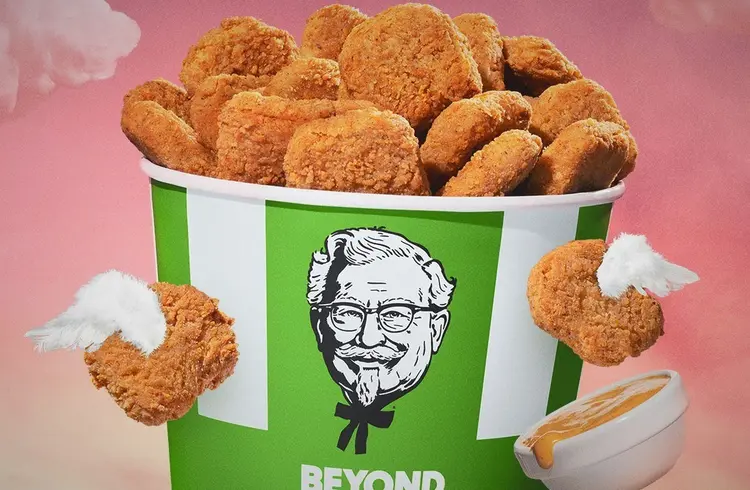Imagem de divulgação do balde de frango vegetal: Beyond Meat foi fundada em 2009 (KFC/Divulgação)