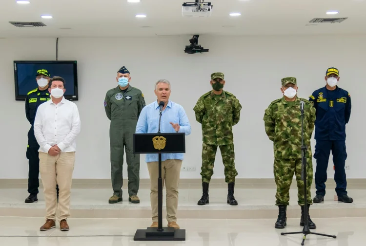 Presidente da Colômbia, Ivan Duque, em pronunciamento após reunião do conselho de segurança (AFP/AFP)