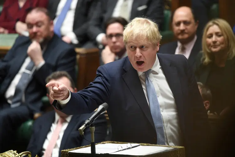 Primeiro-ministro do Reino Unido, Boris Johnson, durante sessão do Parlamento britânico em Londres (Jessica Taylor/Divulgação/Reuters)