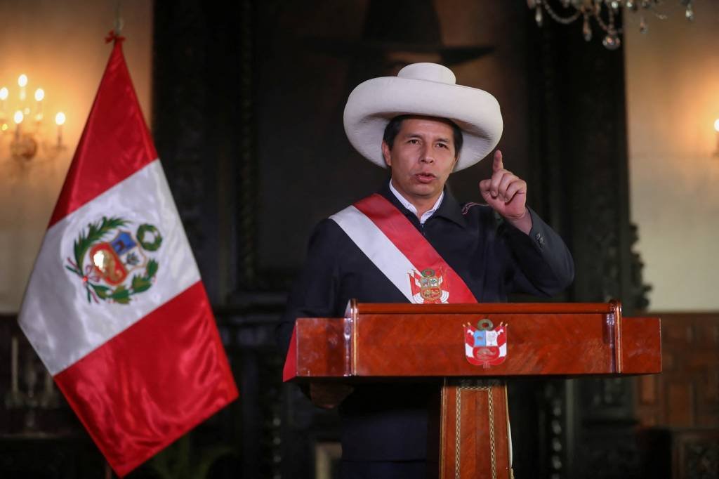 Pedro Castillo: presidente destituído do Peru foi levado para base policial em Lima (Presidência do Peru/Divulgação/Reuters Brazil)
