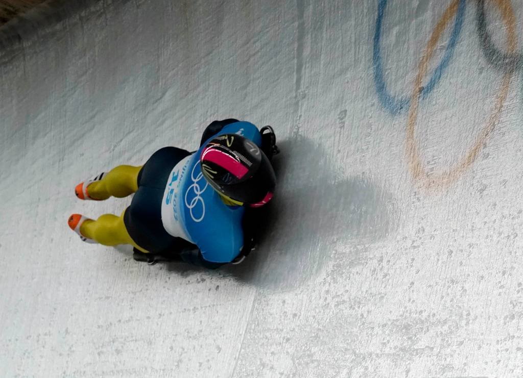 Ucraniano Vladyslav Heraskevych compete na Olimpíada de Inverno Pequim 2022. (Harrison Hill-USA TODAY Sports/Reuters)