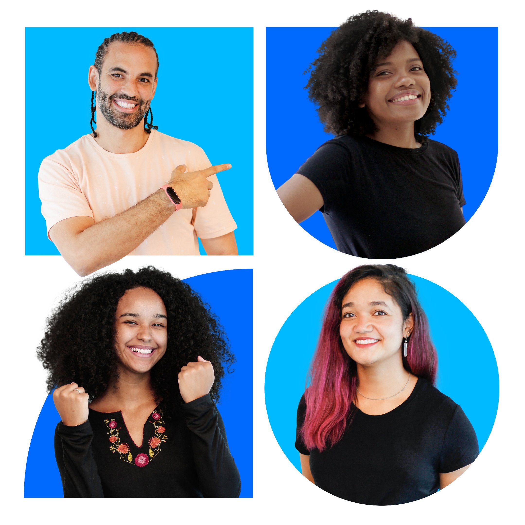 programa de estágio loggi Imagem com quatro funcionários da Loggi negros, com um homem e três mulheres