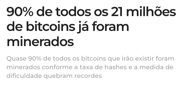 90% dos bitcoins ja foram minerados