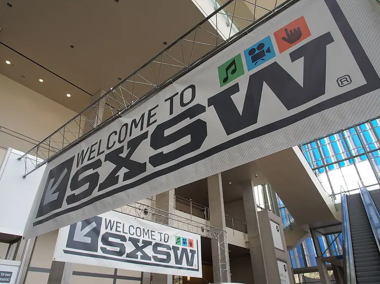 Banners hang in the atrium of the Austin Convention Center on Thursday, March 7, 2012 on the eve of the opening of the 27th South By Southwest (SXSW) interactive, film and music festival.  The 10-day event is a magnet for thousands of technology innovators, independent film-makers and up-and-coming musical performers.  AFP PHOTO / Robert MacPherson        (Photo credit should read Robert MacPherson/AFP via Getty Images) (MacPherson/AFP/Getty Images)