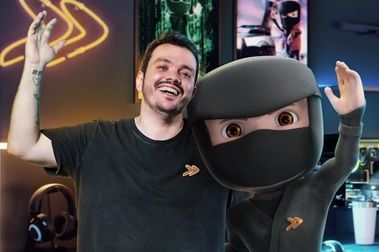 Gaules e ninja mascote do KaBum!: atualmente, ele tem direito de exibição dos maiores campeonatos de Counter-Strike, atraindo picos de audiências com jogos dos times brasileiros Furia, MIBR, Imperial e Godsent (KaBum!/Divulgação)