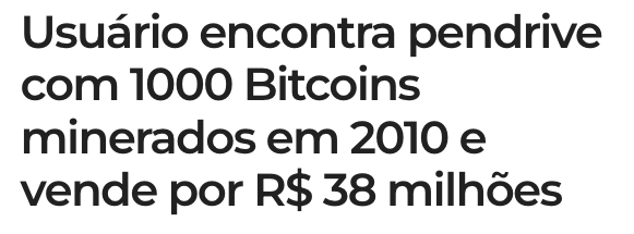 Usuário encontra pendrive com 1000 Bitcoins e vende