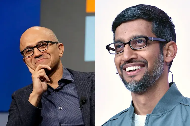 Satya Nadella, CEO da Microsoft, e Sundar Pichai, CEO da Alphabet (Foto/Reprodução)