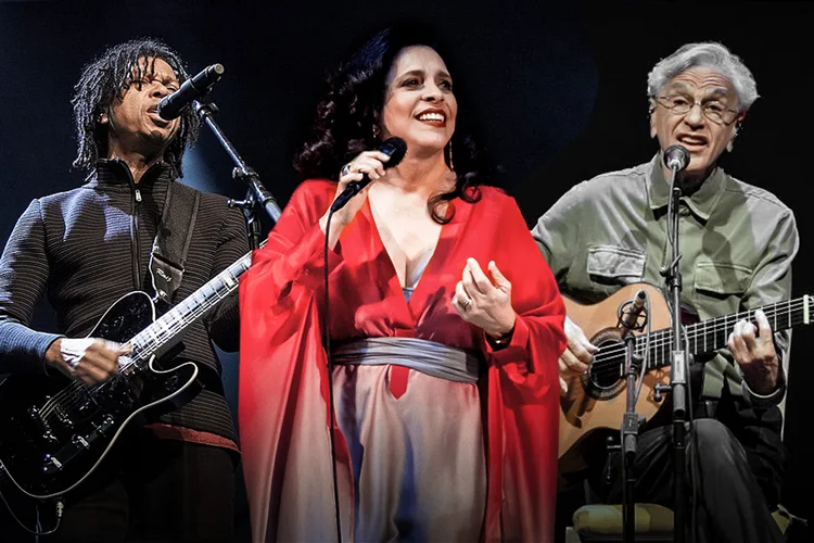 Djavan, Gal Gosta e Caetano Veloso se apresentam no festival Rock the Mountain, na Serra Fluminense (Montagem/Exame)