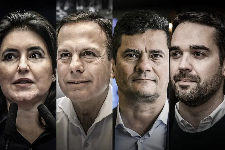 Tebet, Doria, Moro e Leite: partidos precisam definir quem será cabeça de chapa. (Tebet: Jefferson Rudy / Agência Senado / Doria: Governo de SP / Divulgação / Moro: Bloomberg / Getty / Leite: Tiago Coelho/Bloomberg via Getty Images/ Montagem/Exame)