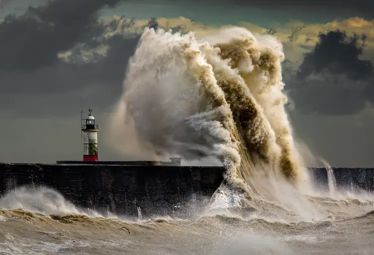 Wave breaking over the jetty at Newhaven during a storm (Steve Stringer Photography/Getty Images)