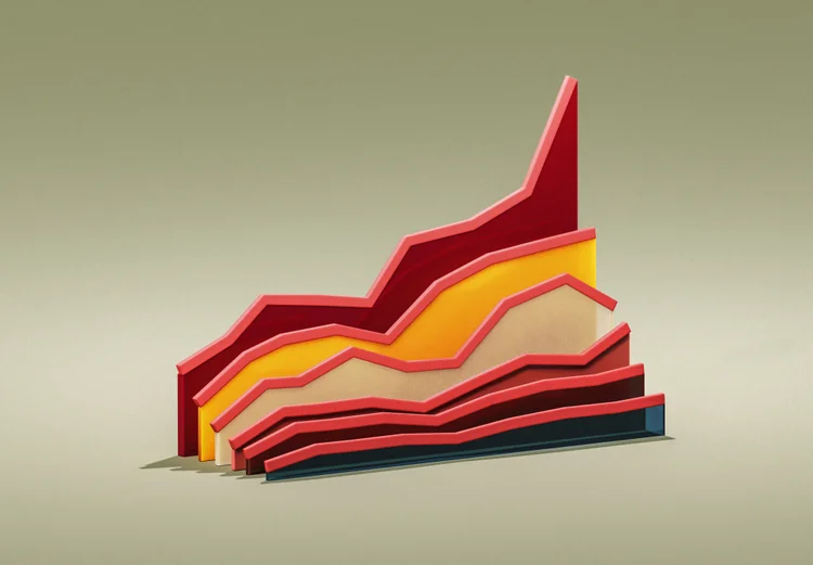 A gaphic of a graph viewd at three quarter with a red line growth (Getty/Getty Images)