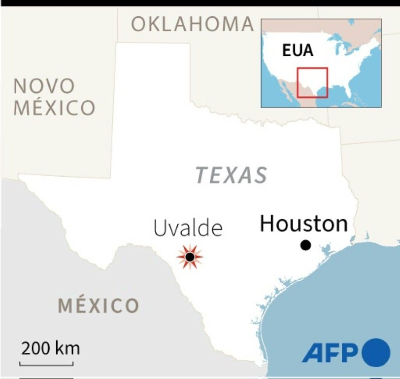 Mapa mostra cidade de Uvalde, no Texas, onde estudantes foram mortos em ataque a tiros (AFP/AFP)