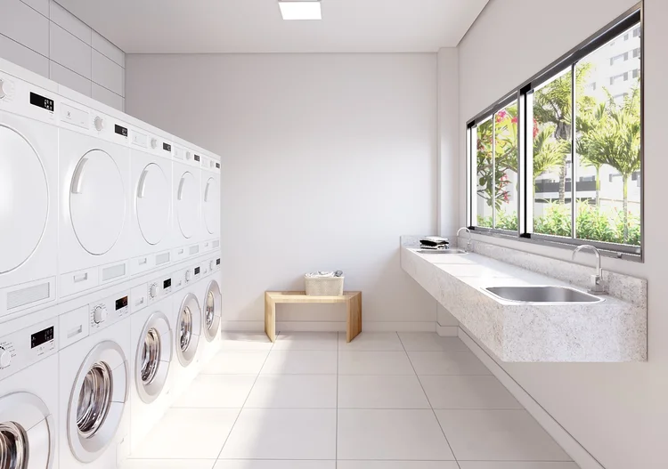 Lavanderia compartilhada da MRV&CO e OMO: espaço quer levar comodidade a moradores de condomínios (MRV&CO/Divulgação)