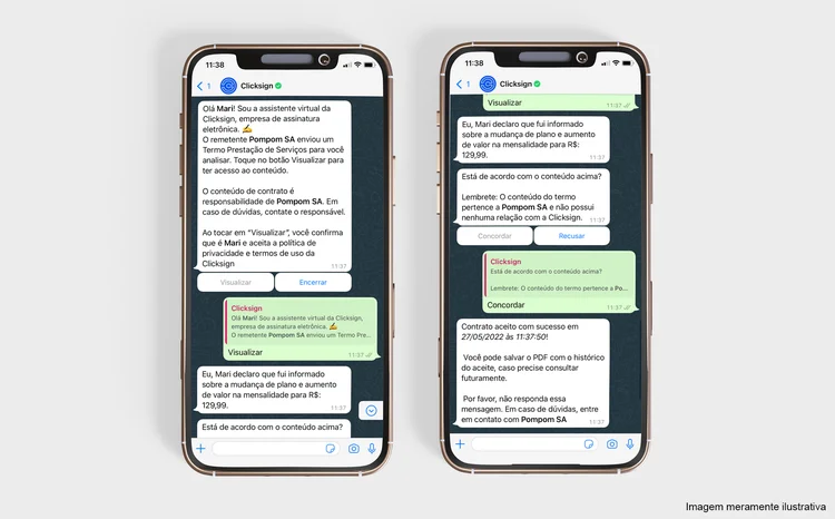 Clicksign passa a aceitar assinatura de acordos via Whatsapp (Clicksign/Divulgação)