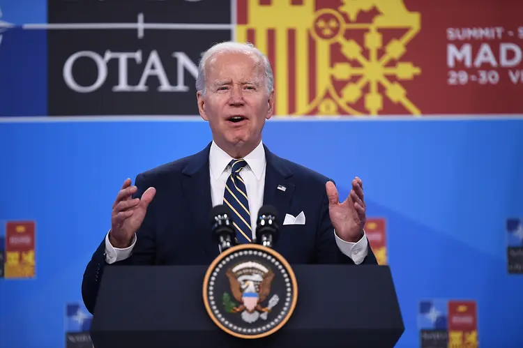 MADRID, SPAIN - JUNE 30: US President Joe Biden holds his press conference at the NATO Summit on June 30, 2022 in Madrid, Spain. During the summit in Madrid, on June 30 NATO leaders will make the historic decision whether to increase the number of high-readiness troops above 300,000 to face the Russian threat.  (Photo by Denis Doyle/Getty Images) (Denis Doyle/Getty Images)