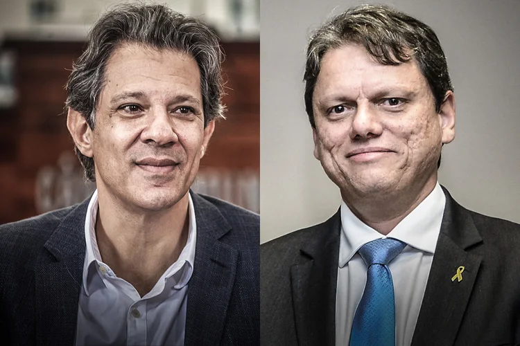 Temas nacionais apareceram em outros momentos do debate, como a proximidade recente do PT com Geraldo Alckmin (PSB) e a corrupção nos governos petistas (Haddad: Diogo Zacarias / Tarcísio: Alberto Ruy/Divulgação)