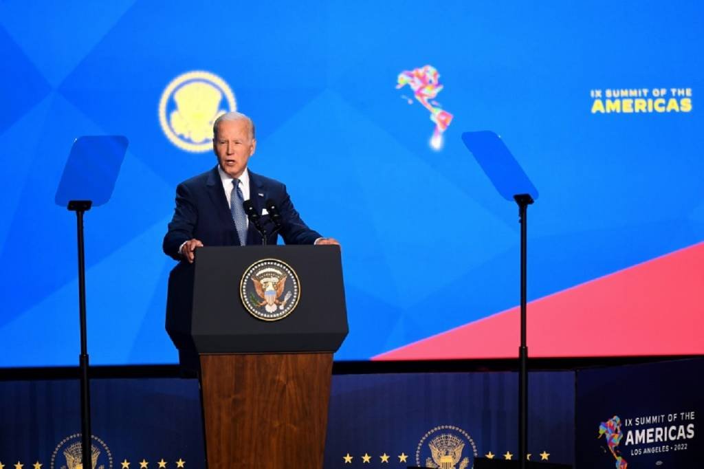Biden: Durante o discurso, ele enfatizou o anúncio de uma parceria das Américas para a prosperidade econômica com o objetivo de promover um crescimento mais inclusivo na região (AFP/AFP)