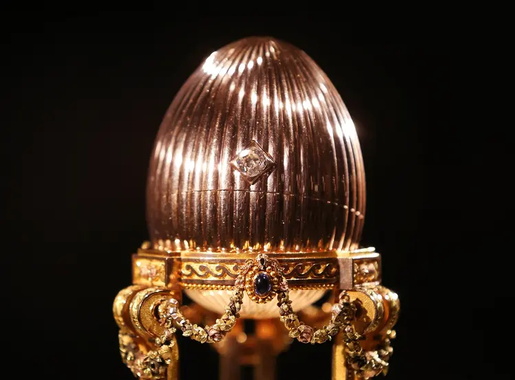 LONDON, ENGLAND - APRIL 16:  The Third Faberge Imperial Easter Egg is displayed at Court Jewellers Wartski on April 16, 2014 in London, England. This rare Imperial Faberge Easter Egg, made for the Russian Royal family in 1887, thought to be worth tens of millions of dollar, was seized by the Bolsheviks after the Russian revolution.  It was sold at auction in New York in 1964 as a 'Gold watch in egg form case' for $2450 - its provenance then unknown. Later a buyer in the US Mid-West bought it for possible scrap metal value until he discovered it's true value.  (Photo by Peter Macdiarmid/Getty Images) (Peter Macdiarmid/Getty Images)