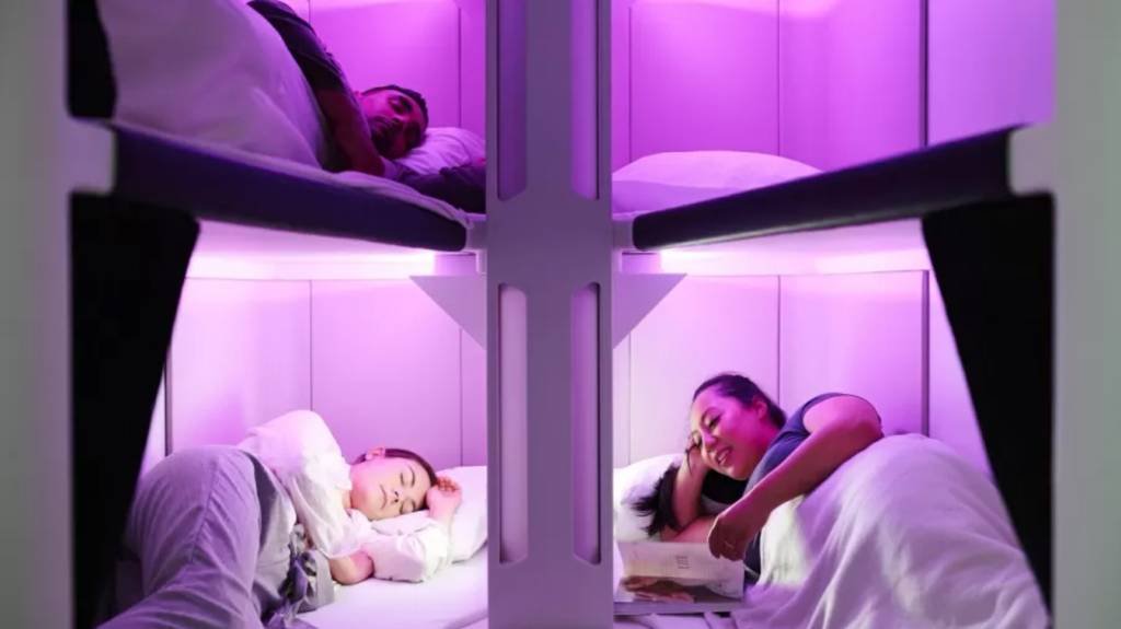 As camas tipo beliche serão instaladas nos aviões a partir de 2024 (Air New Zealand/Divulgação)