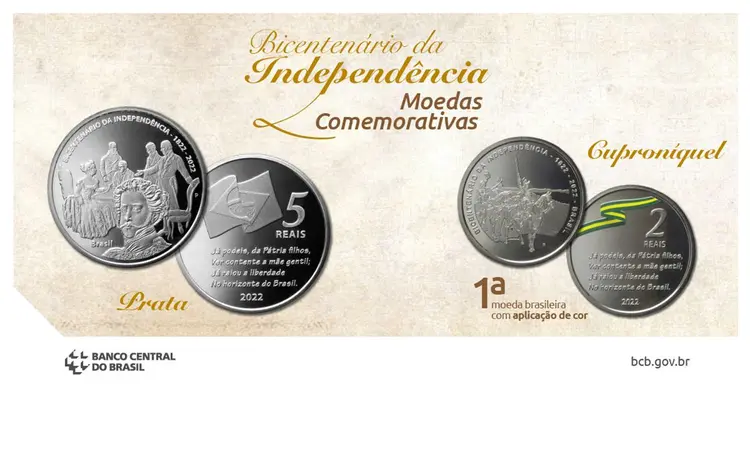 Moeda colorida: BC lança moedas comemorativas para celebrar 200 anos da Independência (Banco Central do Brasil/Divulgação)